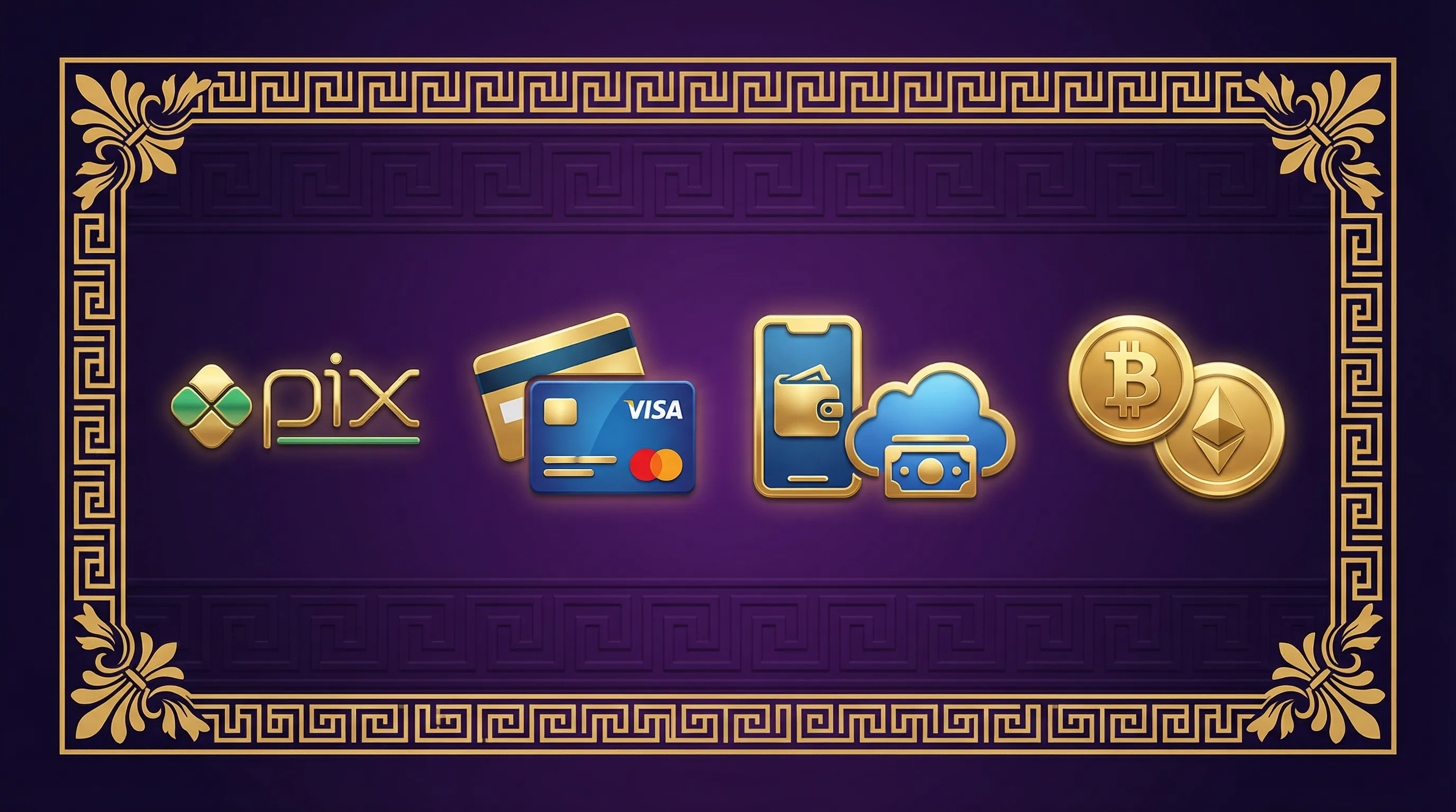 Métodos de pagamento PIX cartões e criptomoedas